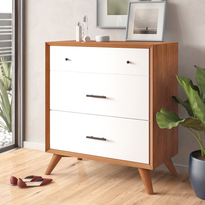Commode à trois tiroirs Williams, Châtaignier / Blanc