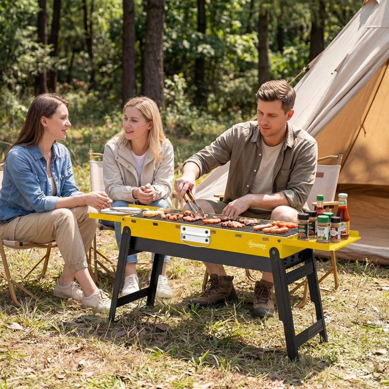 Outsunny 87cm W Portable Charcoal Grill, Yellow