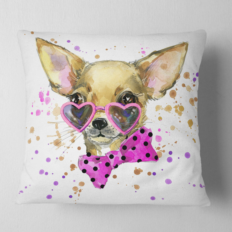Chiot animal avec coussin aquarelle, 18 po x 18 po, Carré