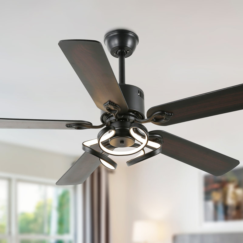 Briteny 52" Reversible Black Modern Ceiling Fan with LED Light and Remote, 6 Speed DC Motor, Black