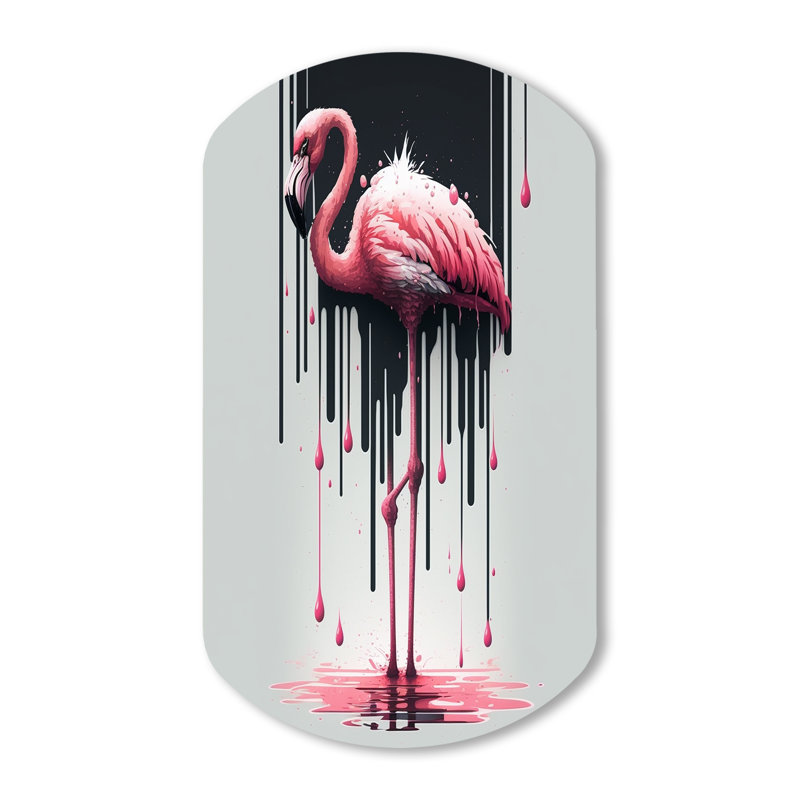 Flamant rose avec peinture dégoulinant1 - Flamant rose en forme de cylindre, art mural asymétrique en métal