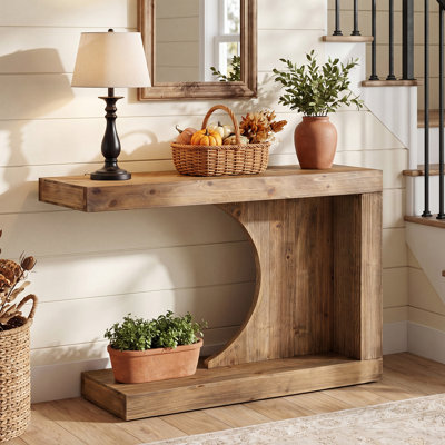 Rustic C-Shaped Solid Wood Console Table