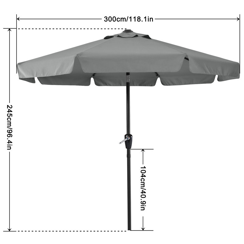 Parasol de marché 9 pi Hobert, Gris foncé, H 96,4 po x l 118 po x P 118 po