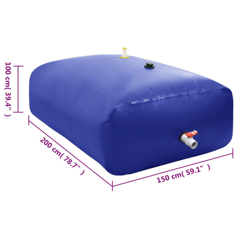 Grand réservoir d'eau roulant en PVC vidaXL, bleu, 72,6 gallons