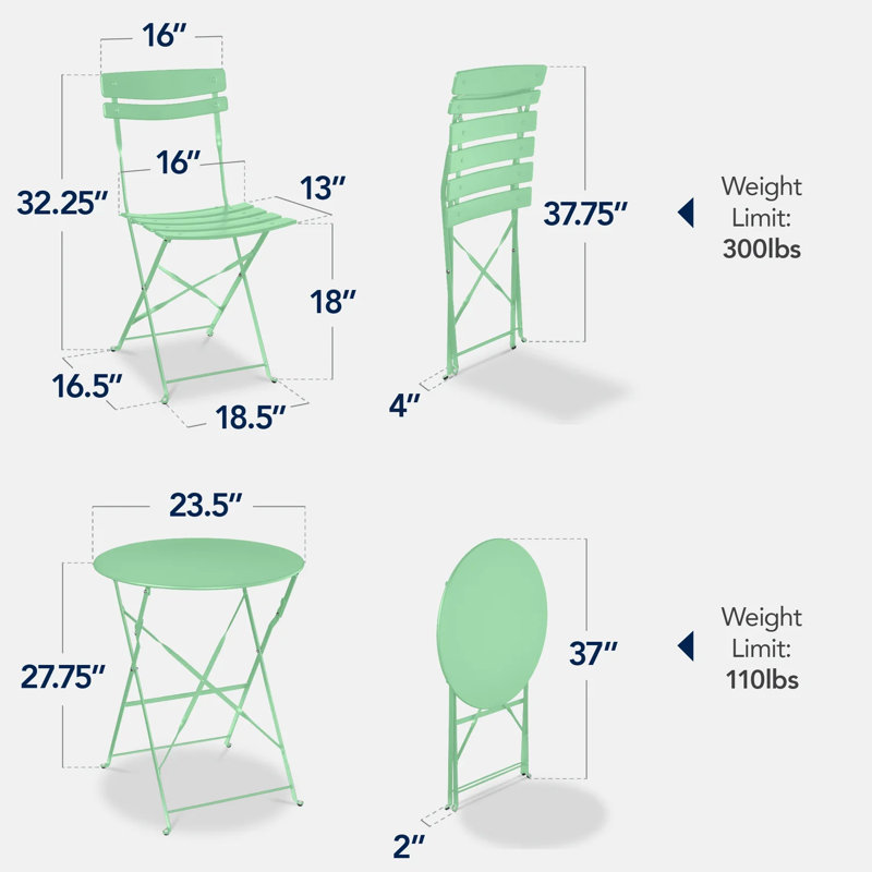 Folding Patio Bistro Set, Mint Green