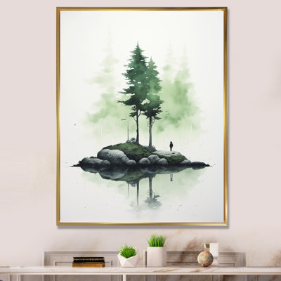 Pin, île, aquarelle minimale, vert tendre