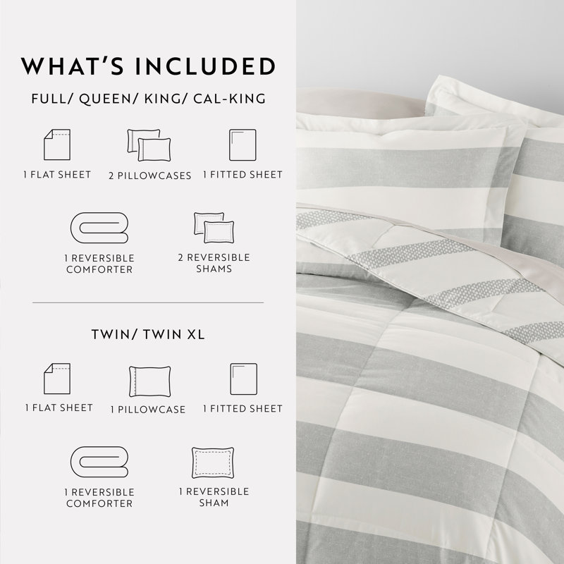 Twin Gray and White Microfiber Bedding Set with Distressed Stripe Pattern