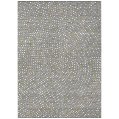 5' X 8' Gray Gold And Ivory Polka Dot Washable Indoor Outdoor Area Rug