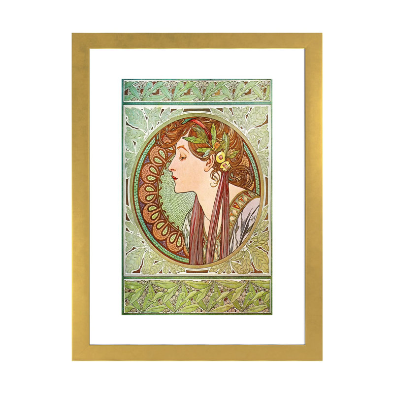 Laurier (1901) par Alphonse Mucha-impression, Blanc, H 32 po x l 24 po x P 1 po, Papier encadré doré