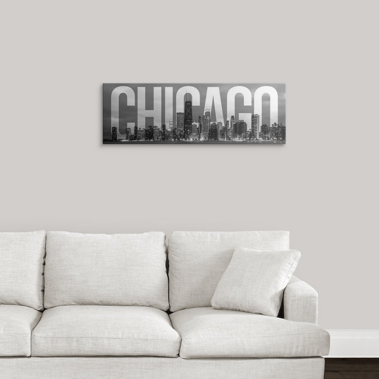 « chicago horizon, transparent overlay », impression, H 16 po x l 48 po x P 1,5 po, Toile