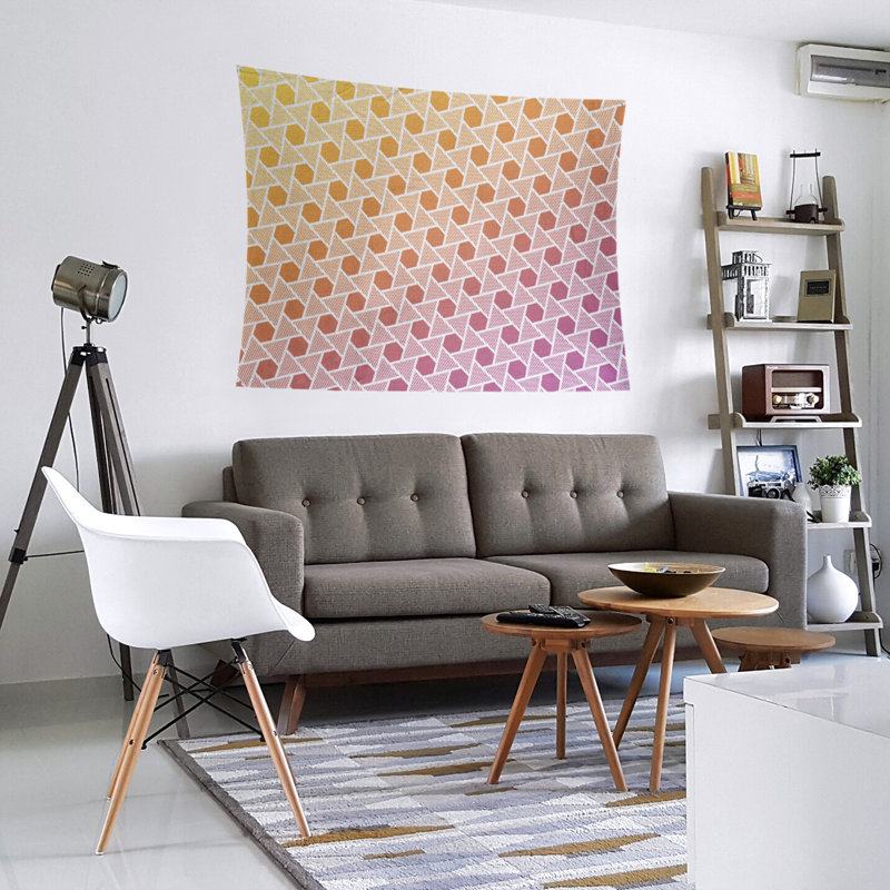 Tapisserie murale hexagonales et triangles, H 27,5 po x l 37,5 po, Jaune / Mauve
