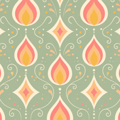Papier peint adhésif rétro-floral Mid-Century rose, géométrique, vert, jaune, abstrait, contact