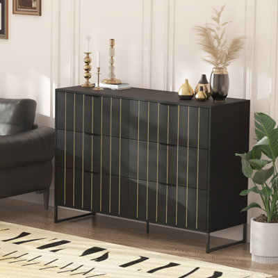 Modern Dresser With 6 Deep Drawers, 6 Chest Of Drawers Wide Double Dressers, Wooden Storage Cabinet For Bedroom, Living Room, Hallway, Entryway