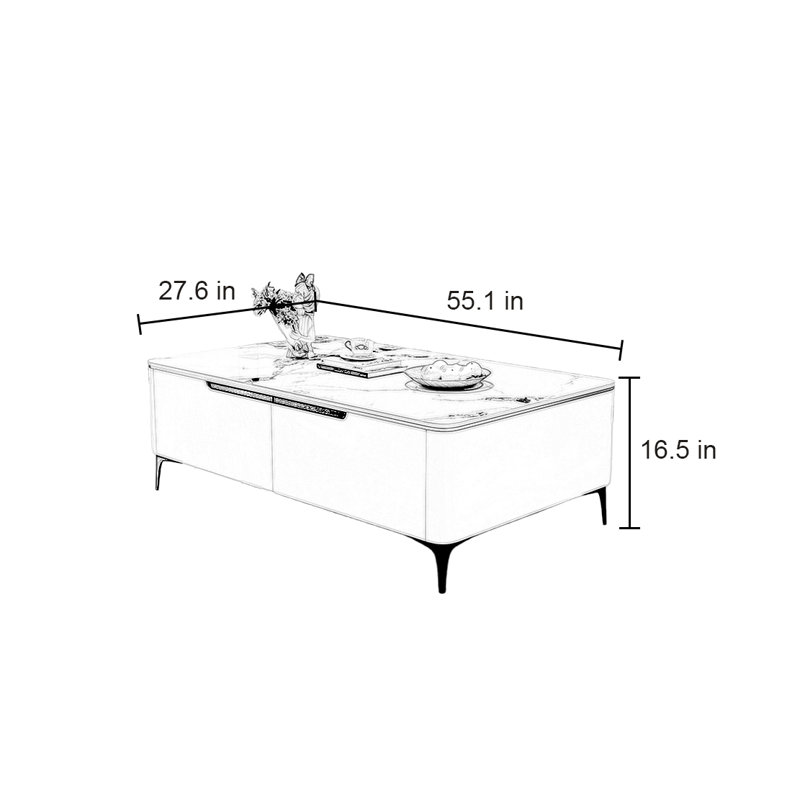 Table rectangulaire italienne en pierre, H 16,5 po x L 55,1 po x l 27,6 po