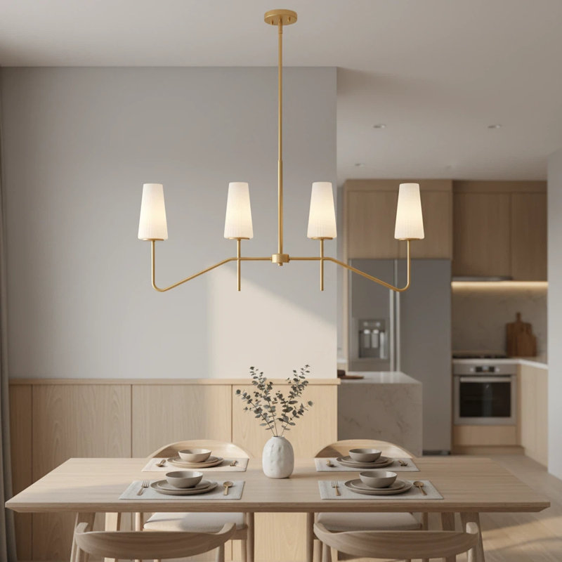 Luminaire suspendu 4 lumières avec abat-jour en verre opale givré Gold Island