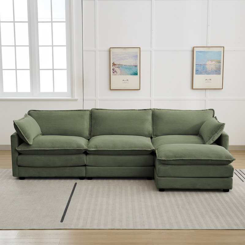 Canapé modulaire en L 112 po 4 pièces Redenius, Velours côtelé vert avocat