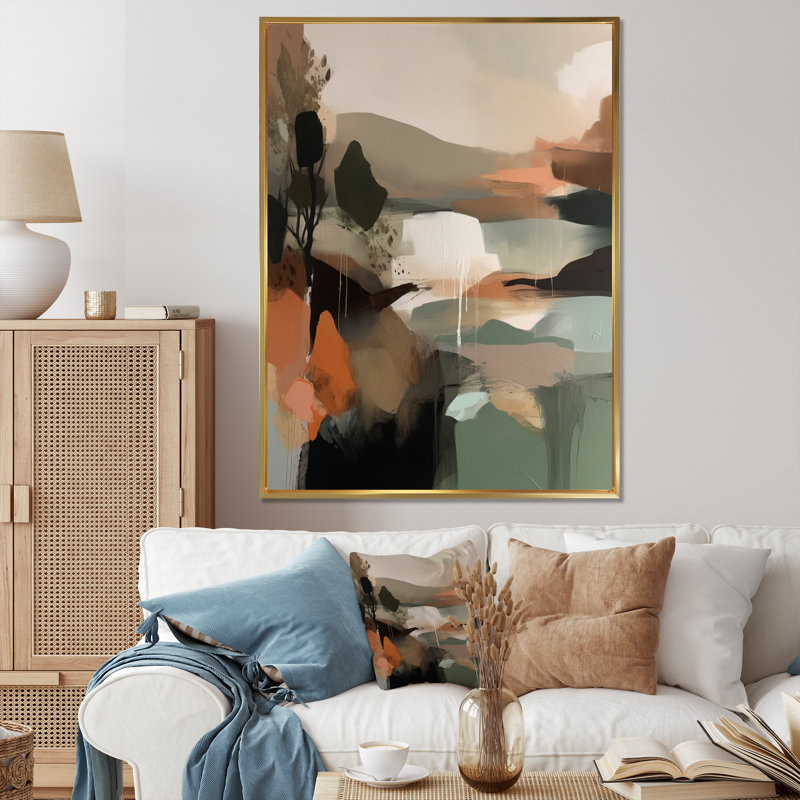 Vert et beige - Transcendant la réalité I - impression, H 40 po x l 30 po x P 1,5 po, Cadre flottant doré
