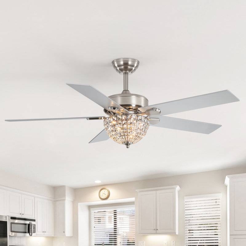 Darisha  52" 2-Light Crystal Ceiling Fan with Remote, Classic,Traditional,Office, Living Room, Family Room, Dining Room, Bedroom