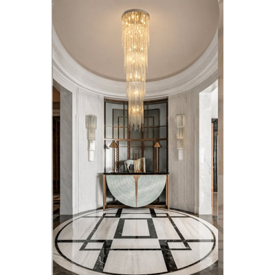 Lustre 24 lumières en acier inoxydable chromé avec cristaux transparents