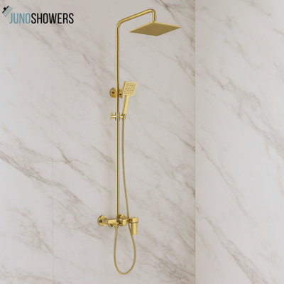 Solid Gold Brass Luxurious Exposed Gold Bathroom Shower Set