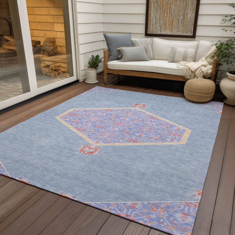 Denim Blue Flat Woven Washable Rectangular Rug 3' x 5'