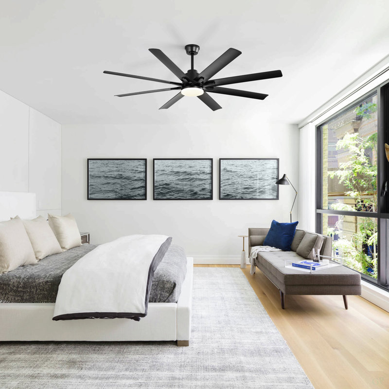52-Inch Matte Black Ceiling Fan With Light - 8 ABS Blades, 18W LED 3-Color Dimmable Light, For Living Room & Bedroom