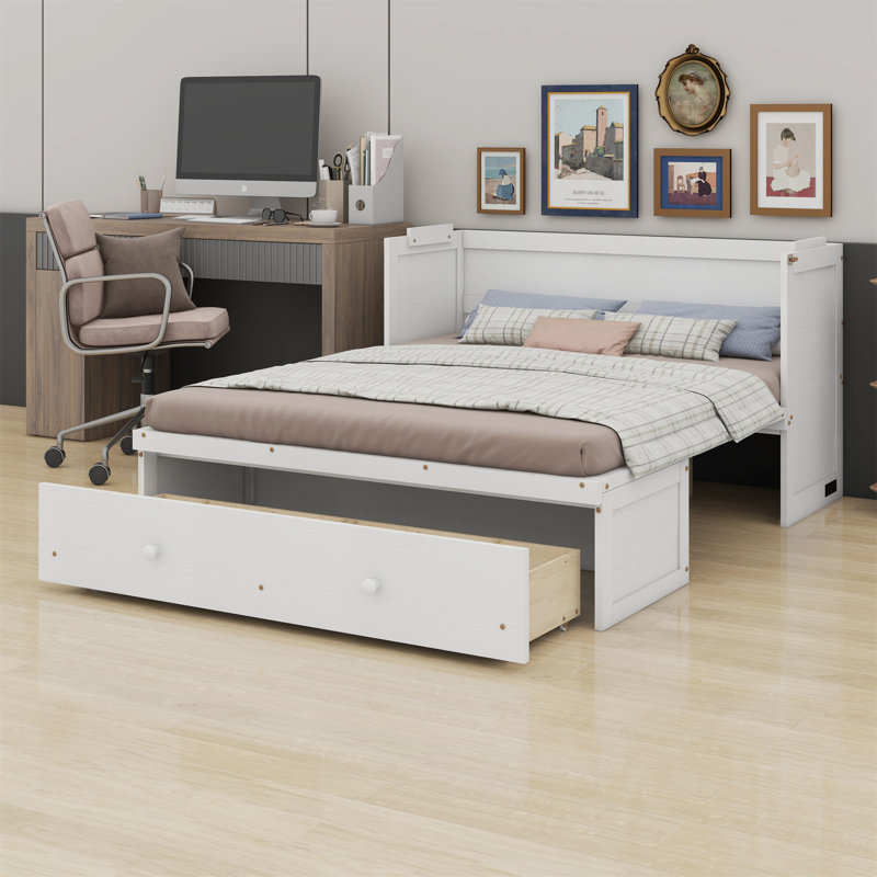 Lit escamotable avec port USB et grand tiroir, Grand