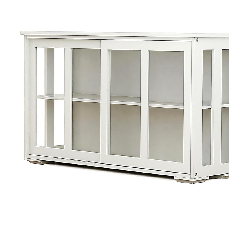 Kitchen Storage Rack Glass Door Cabinet - White, White