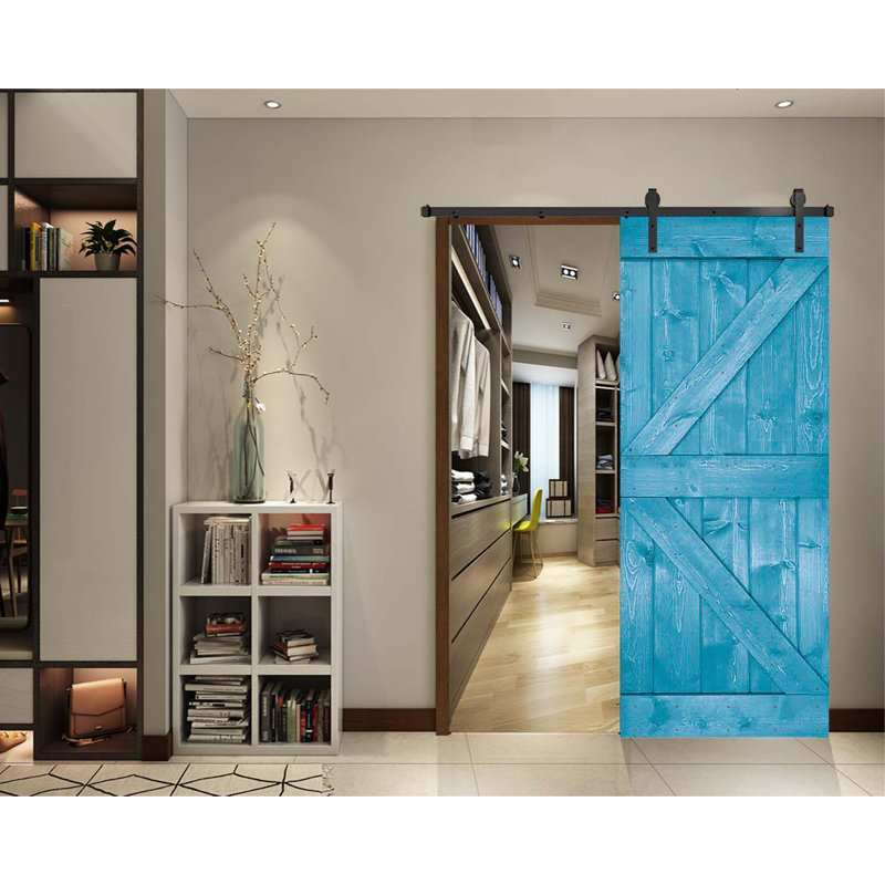 DIY 3in1 Solid Wood Barn Door for Rooms, Storage Spaces, Closets, Ocean Blue, 28" x 84"