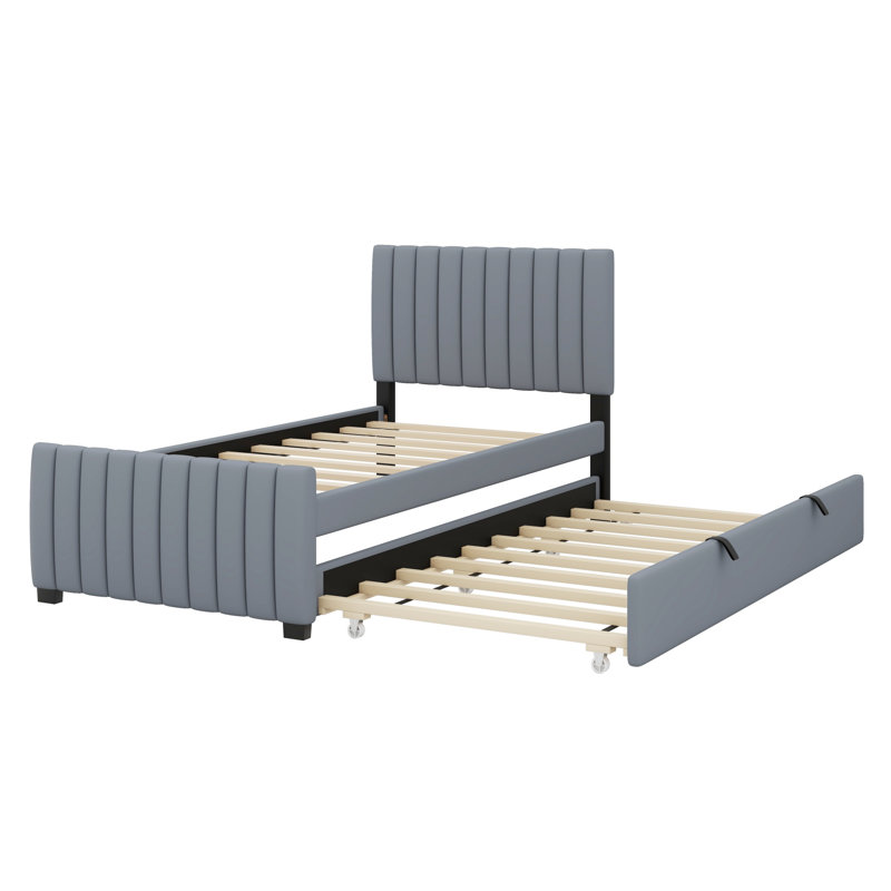 Upholstered Platform Bed With Trundle, Gray