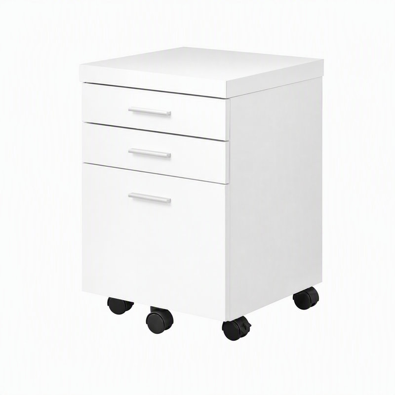 Contemporary Rolling Mobile File Cabinet With Storage Drawers & Printer Stand For Modern Office, White