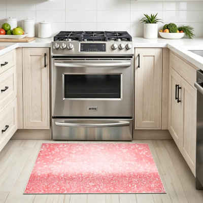 Pink Machine Washable,Fancy Coral Peach and Salmon Color Indoor Area Rug