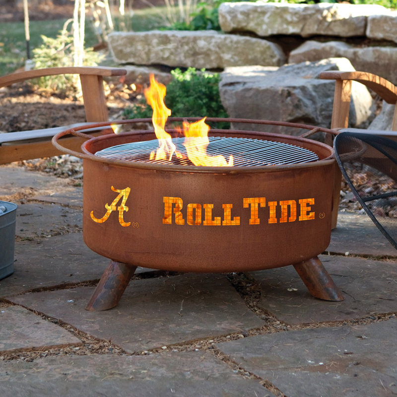 Collegiate Series 16" H x 30" W Steel Outdoor Fire Pit with Lid, Alabama