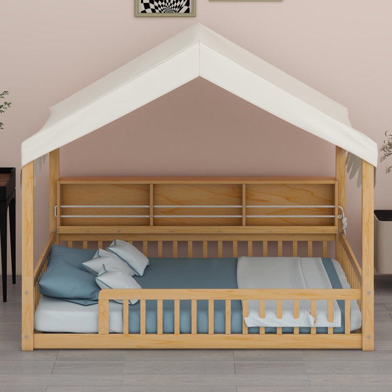 House-Shaped Daybed With Fense, Natural/Beige