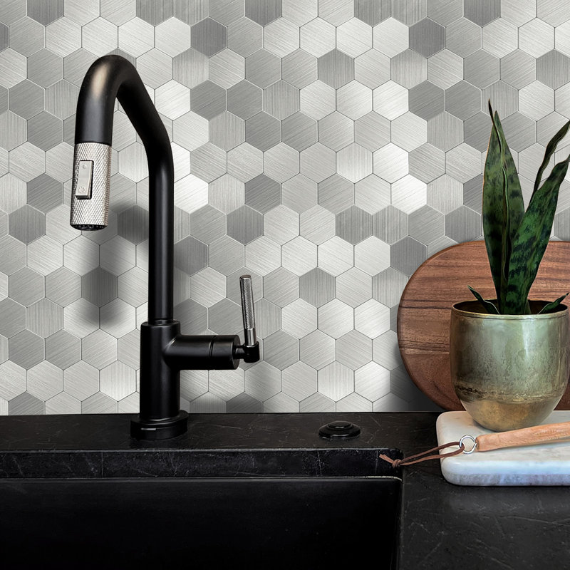Large HexaStyle Aluminum Peel & Stick Tile Size:290 x 288 x 4 mm