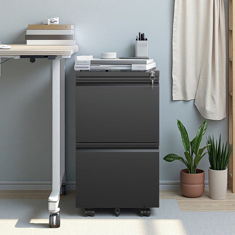 2 Drawer Metal Mobile File Cabinet, Rolling File Cabinet With Lock For Hanging Legal/Letter/A4 Size,Fully Assembled Except Wheels