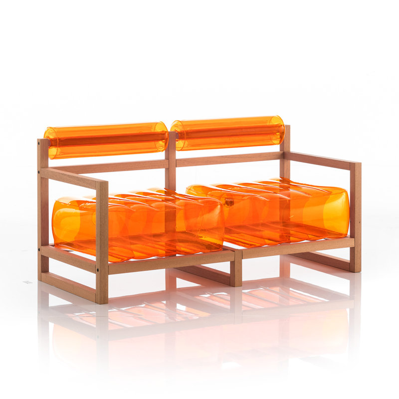 Yoko 140cm Wide Wicker Patio Sofa with Cushions, Orange