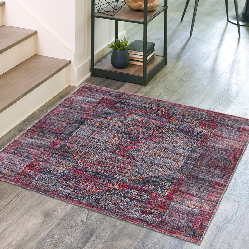 Tapis Hazelip - rouge et noir, Carré 7 pi 10 po