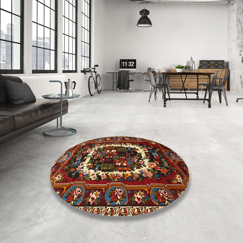 Tapis rouge/beige/noir traditionnel Telang, Rond 4 pi