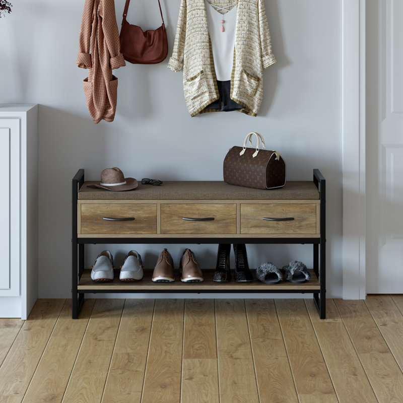 5 Pair Shoe Storage Bench, Rustic Brown/Black