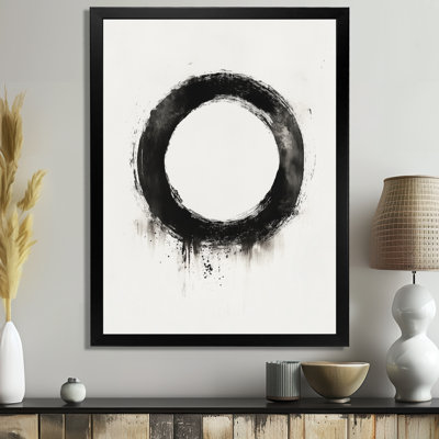 Cercle à traits noirs et blancs - Tableau abstrait minimaliste encadré