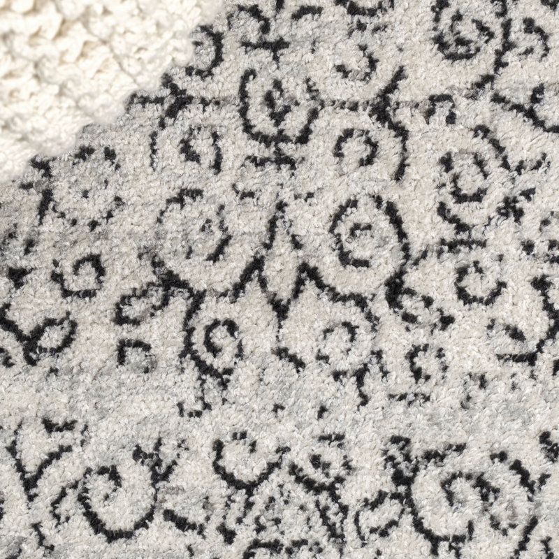 Attie Filigree Gray/Black Rug, Runner 2'3" x 8'