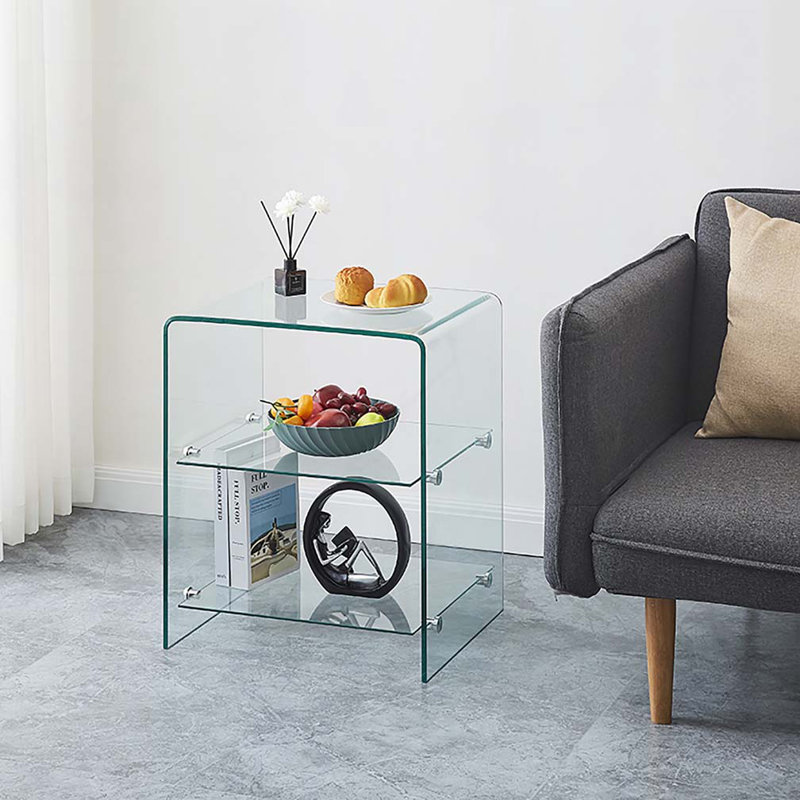 Table d'appoint 2 couches en verre trempé, table de canapé en verre transparent