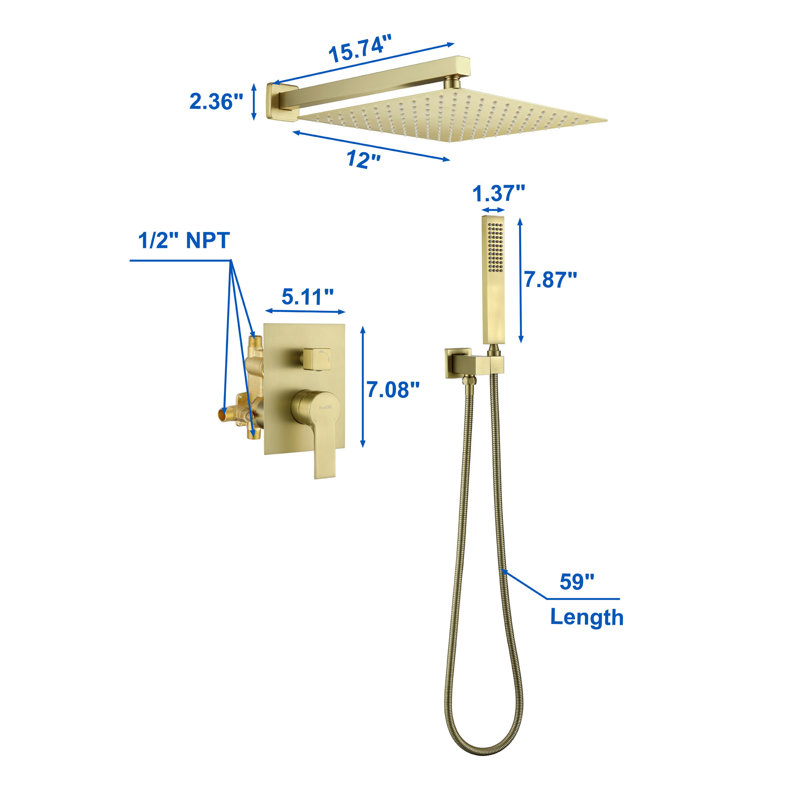 Robinet de douche avec valve brute, Or brossé