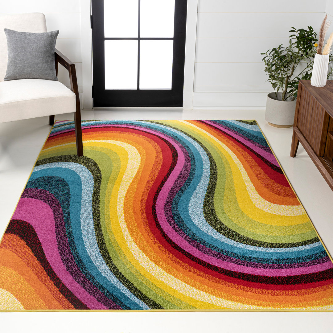 Connor-Joe Abstract Swirl Red/Yellow/Blue Rug Wrought Studio™ Rug