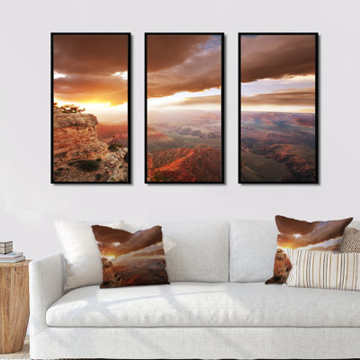 Grand canyon sous un ciel orageux - Paysage, ensemble de 3 toiles encadrées