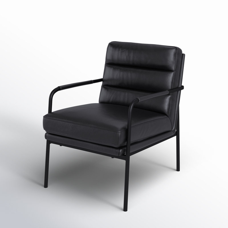 Keeley 23.5" W Top Grain Leather Armchair, Black Pebbled Top Grain Leather
