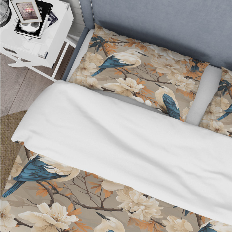 Ensemble de housse de couette Beige et bleu, Housse de couette pour grand lit et 2 taies décor