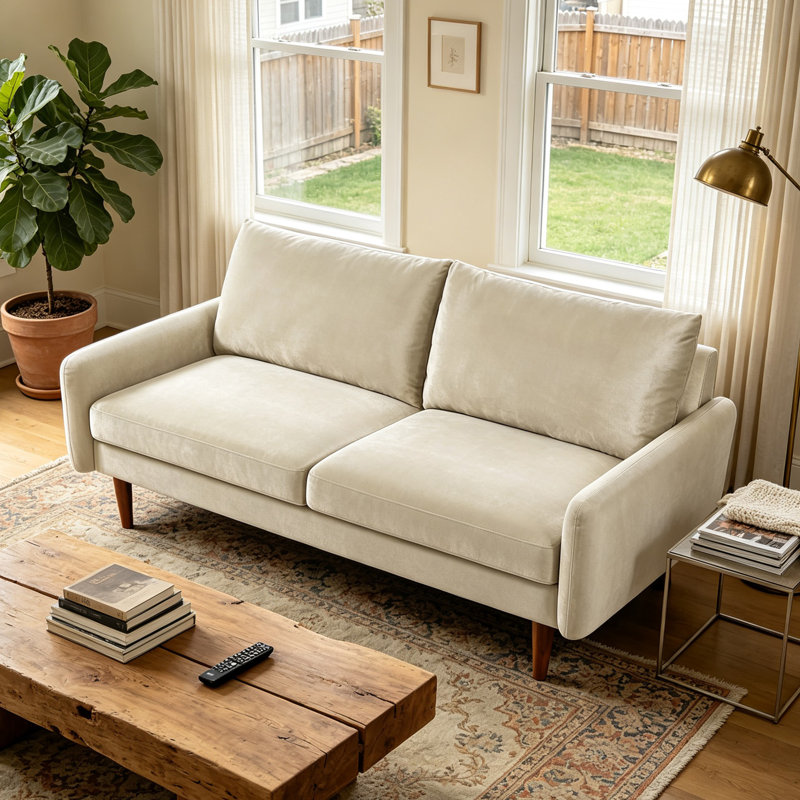Causeuse 58 po en velours moderne européen avec pieds fuselés et accoudoirs carrés, canapé 2 places avec coussins épais et ergonomiques pour salon, appartement, bureau