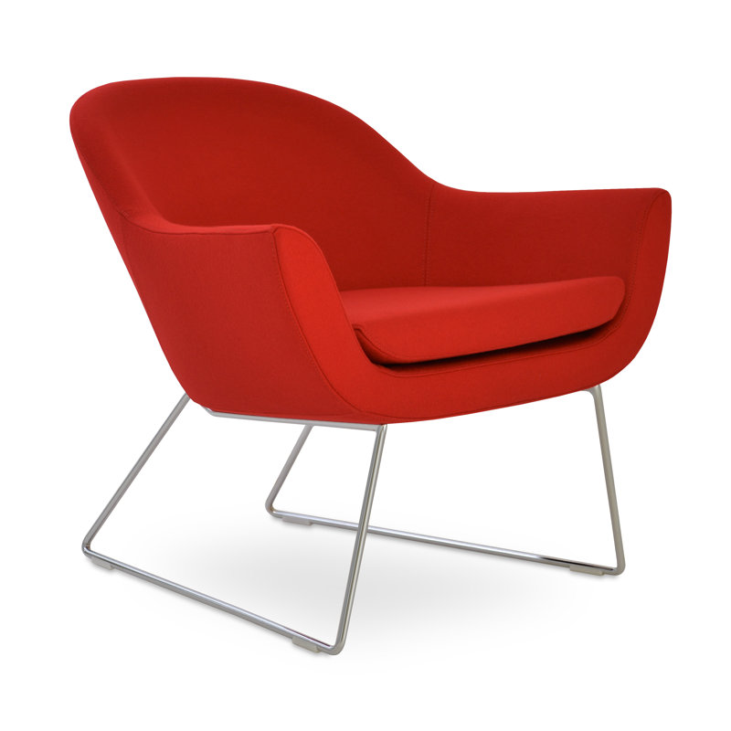 Fauteuil Madison, Laine rouge bonbon pomme, Chrome
